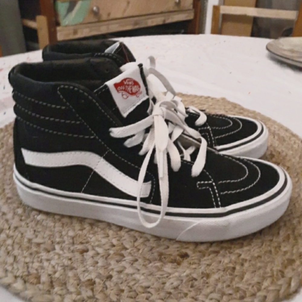 VANS Authentic Canvas Skate Shoes Black White Red High Top Sneakers